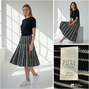 Pure Collection cashmere and wool Black and White A-Line Skirt
